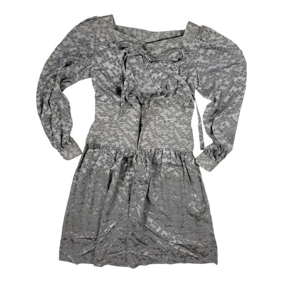 Saks‎ 5th Ave Vintage Adelel Simpson Gray Long Sleeve Zip Back Dress  Size 10 - Picture 4 of 16